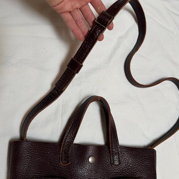 Portland Leather Goods Coldbrew Brown Pebble Convertible Crossbody Mini Tote - Picture 8 of 12
